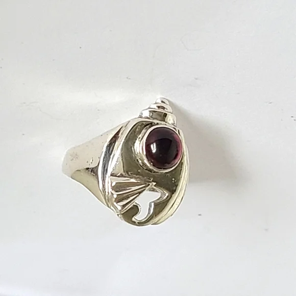 Vintage Boho Unique Weird Chunky Red Purple Cabochon Stone Sterling Silver Ring - Picture 6 of 15